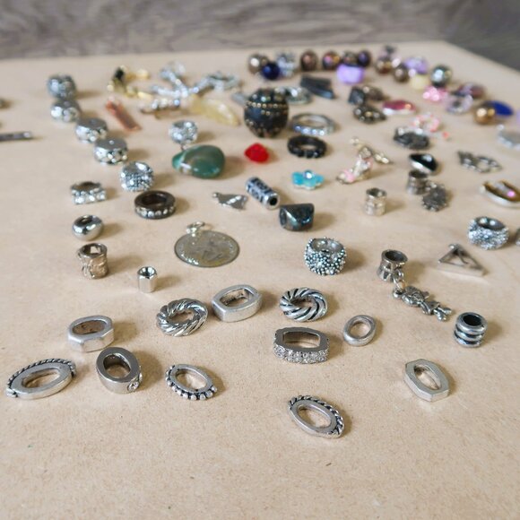100 Pc Pandora Style Charms European Beads Crystals Enamel Bundle Vintage & More - Picture 13 of 15